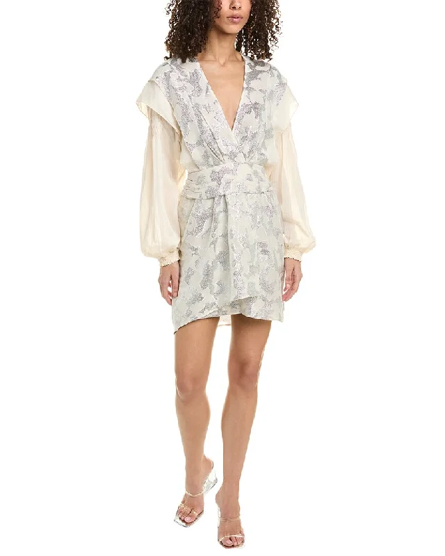 Romantic Flair IRO Surplice Silk & Linen-Blend Mini Dress