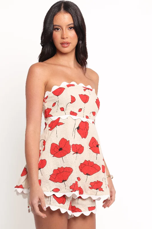 Limited Time Offers Romia Strapless Playsuit - Red Beige Poppy