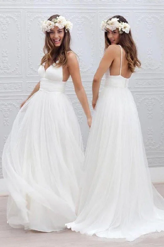 Winter Warm - Up Sale Simple V-neck Floor-Length Wedding Dress With Ruched Sash