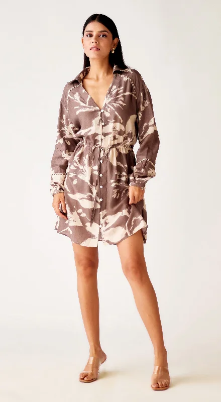 Casual Chic Brown Muslin Floral Dress