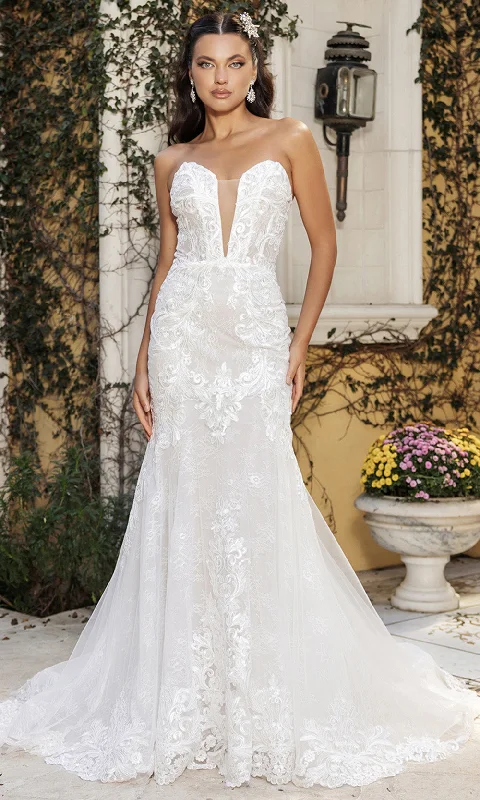 Luxury Style May Queen RQ8145 - Strapless Lace Applique Bridal Gown