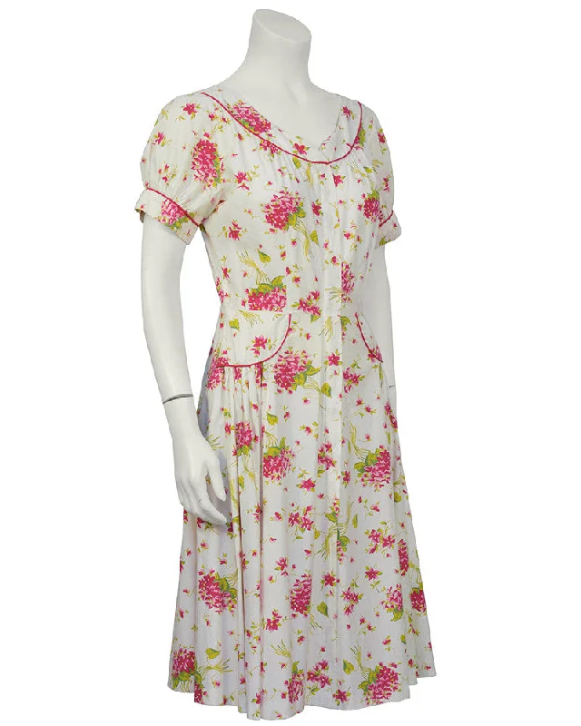 Elegant Details Floral Cotton Daydress with Red Piping