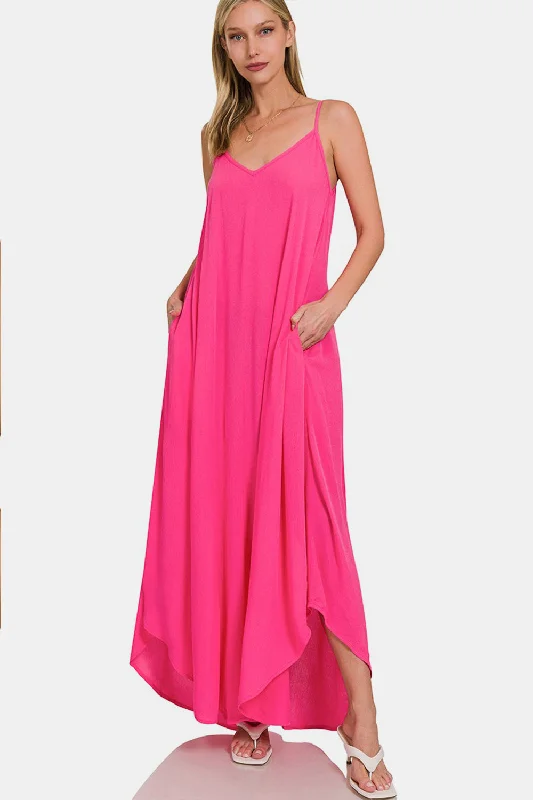 Versatile Wardrobe Essentials Zenana Woven Cami Maxi Dress with Side Pockets