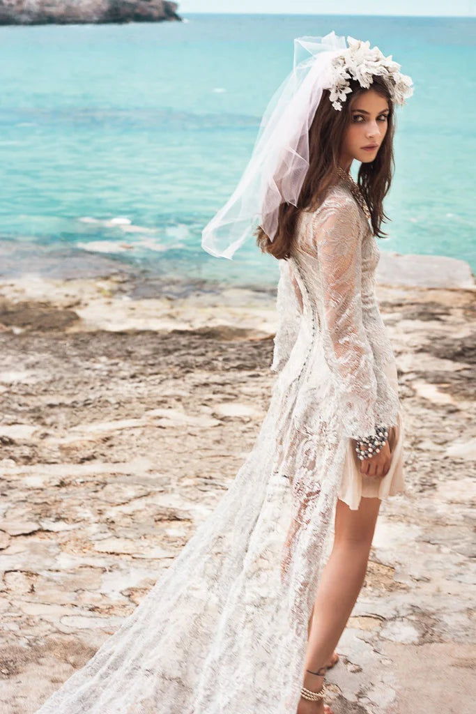 Special Occasion Wear Spanish Summer Long Sleeve A-Line Lace Boho Beach Appliques Wedding Dresses