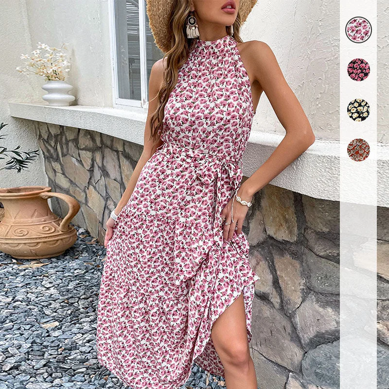 Vintage Inspired Fashion Sale IKEARLAX cross-border  trade   summer  women's clothing suspender neck sleeveless floral dress