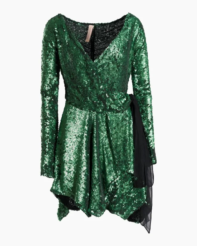 Feminine Flow Gallia Sequin Mini Dress In Emerald