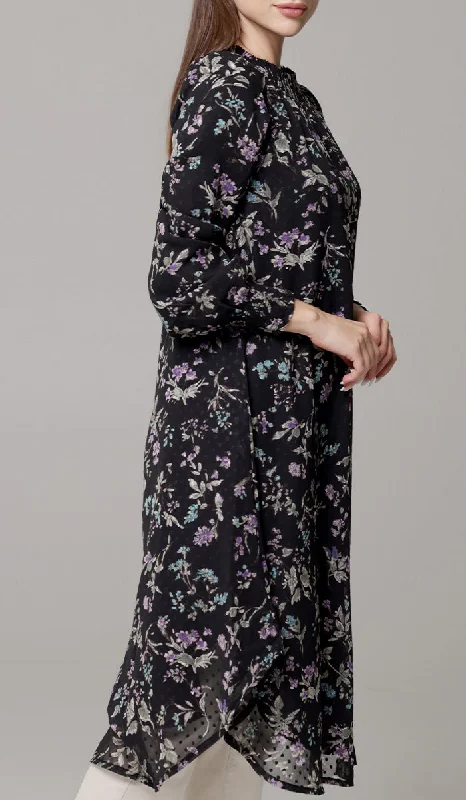 Hot Styles Miral Modest Essential Long Print Chiffon Midi - Black/Multi Floral - PREORDER (ships in 2 weeks)