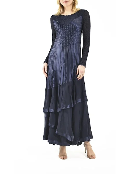 Mother'S Day Special Long Sleeved Gown with Illusion Neck Gown