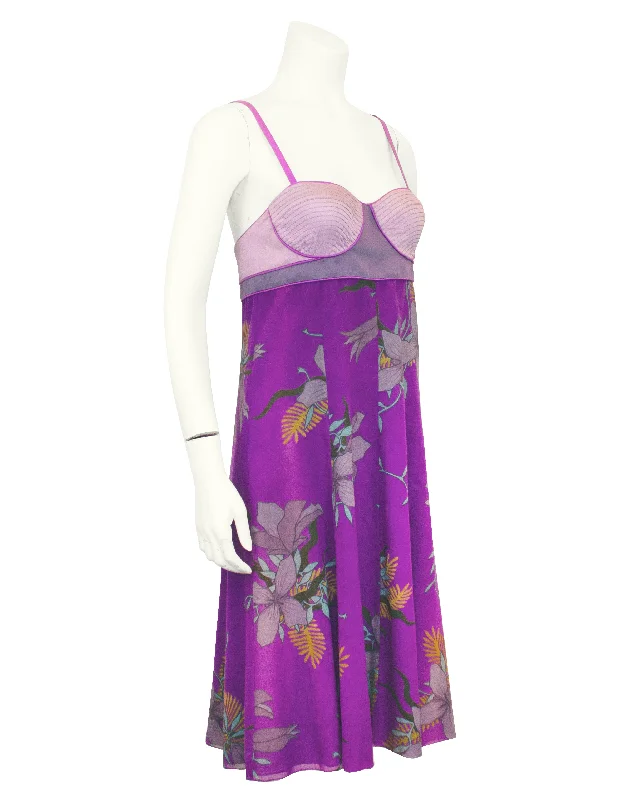 Lightweight Fabric Purple Floral Printed Dress