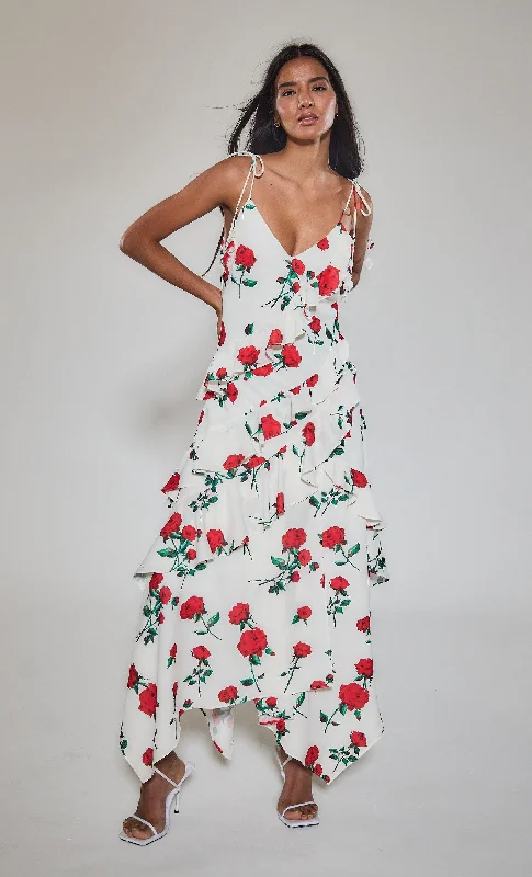 Charming Silhouette Rose Petal Detail Maxi Dress