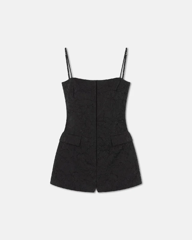 Essentials On Sale Akari - Sculpted Glass Poplin Romper - Black