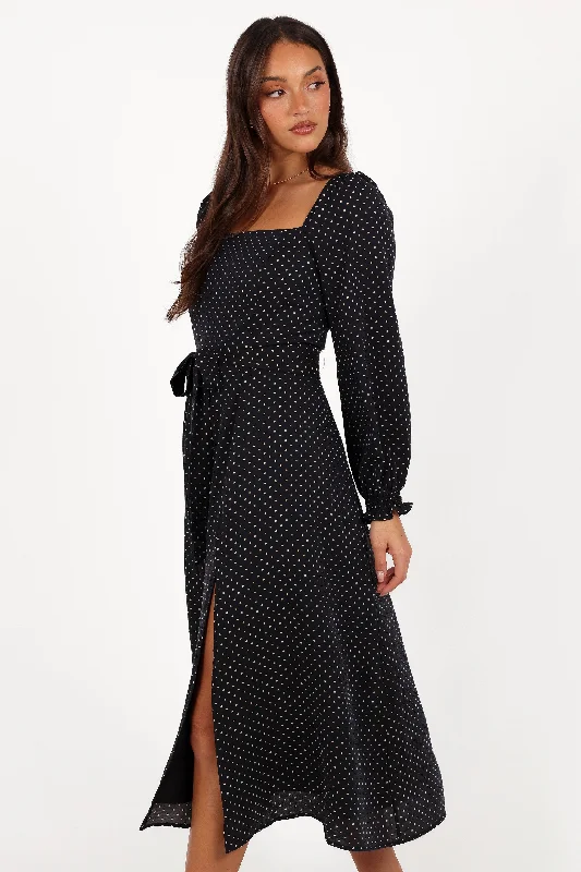 Fashion Sale Ettie Long Sleeve Midi Dress - Black Polka Dot