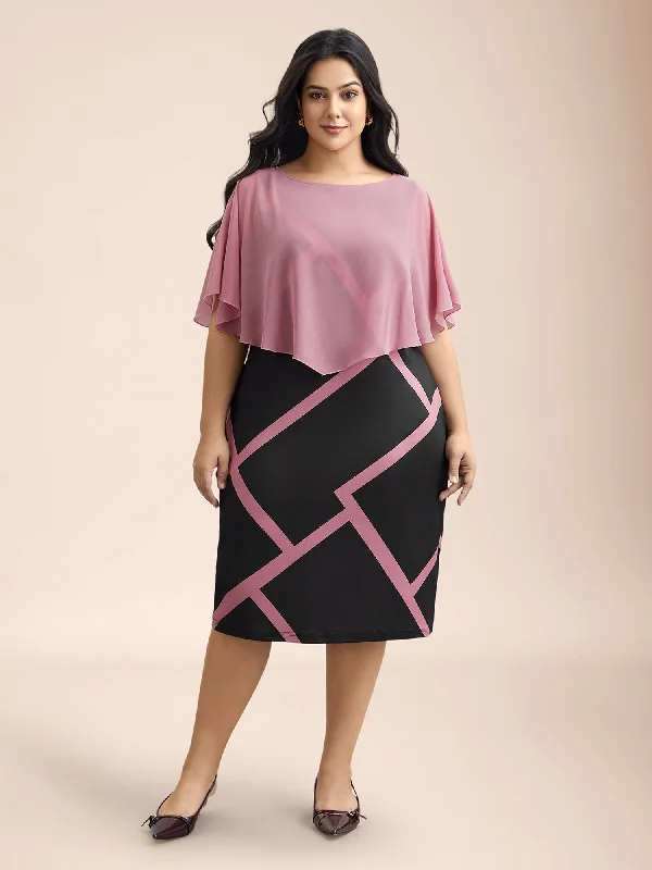 Chic Style 2-in-1 Color-Block Sheer Top Midi Dress