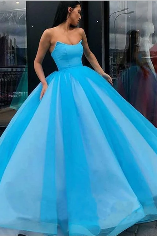 Exclusive Discount Blue Ball Gown Sweetheart Prom Dresses Princess Floor Length Tulle Quinceanera Dresses N2259