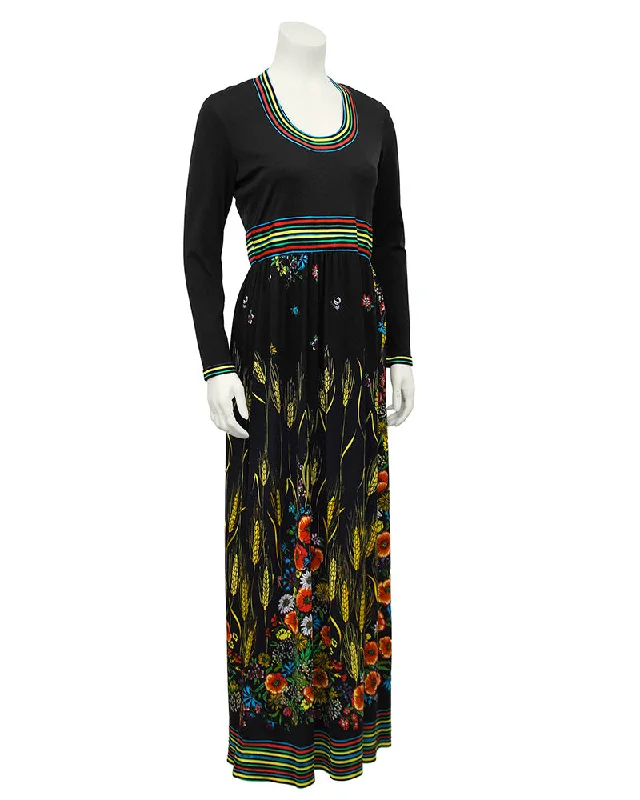 Comfortable Clothes Black Long Maxi Dress with Floral Print