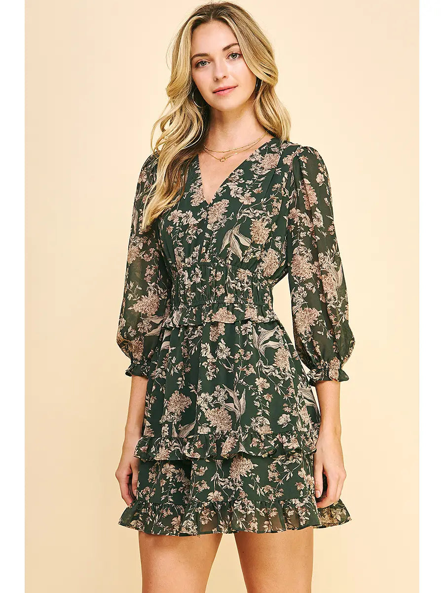 Modern Romance Fleming Dark Green Floral Dress