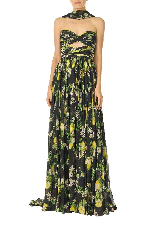 Hot Brand Discounts Strapless Lemon Floral Gown