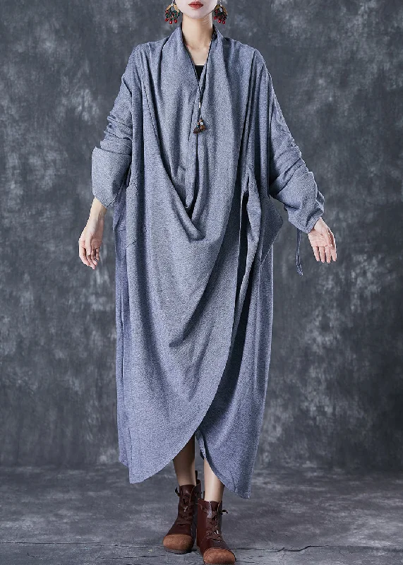 Holiday Attire Sale Grey Original Cotton Gown Dress Oversized Cinched Fall