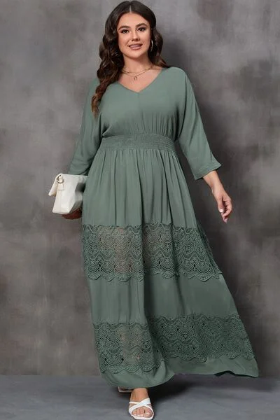 Weekend Special Plus Size Tied V-Neck Smocked Crochet Maxi Dress