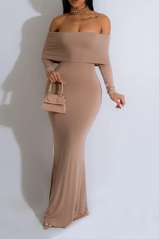 Summer Fashion Solid Color Off Shoulder Simple Maxi Dress