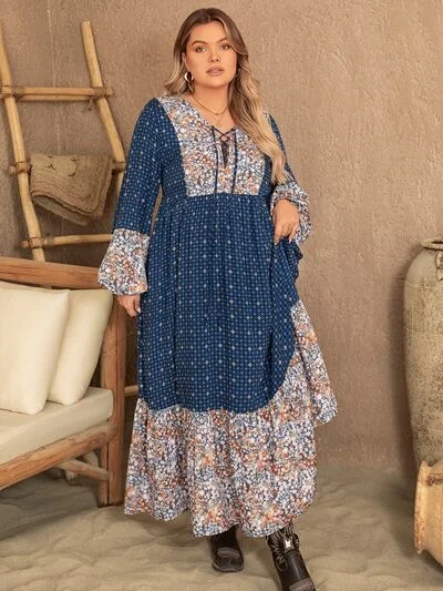 Budget-Friendly Fashion Plus Size Printed Balloon Sleeve Maxi Dress