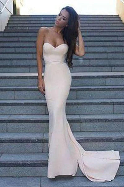 Score Big On Glamorous Red - Carpet Styles Sweetheart Strapless Prom Dresses Simple Long Mermaid Satin Evening Gowns