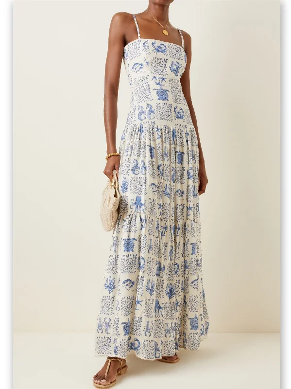 Limited-Time Offer Tiled Motif Inspired Print Linen Maxi Dress