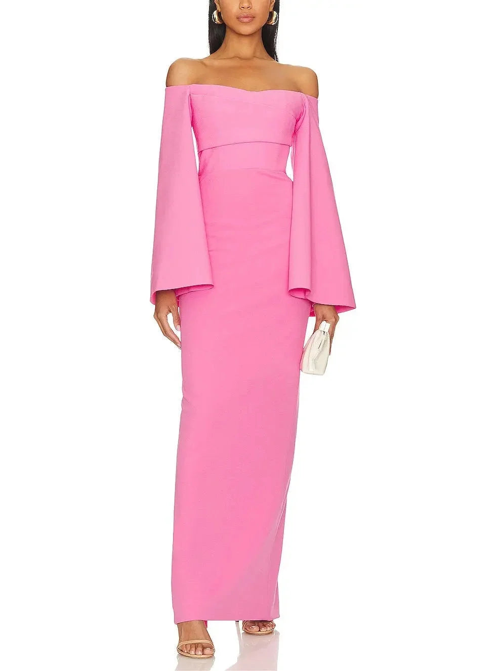 Fashion Sale Flared-Sleeve Off-The-Shoulder Maxi Dress in Pink