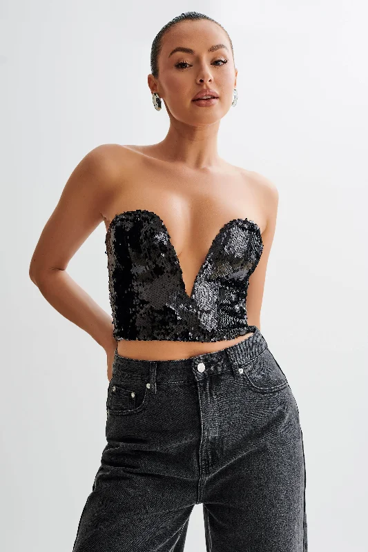 End - Of - Month Blowout Zariah Strapless Sequin V Corset - Black