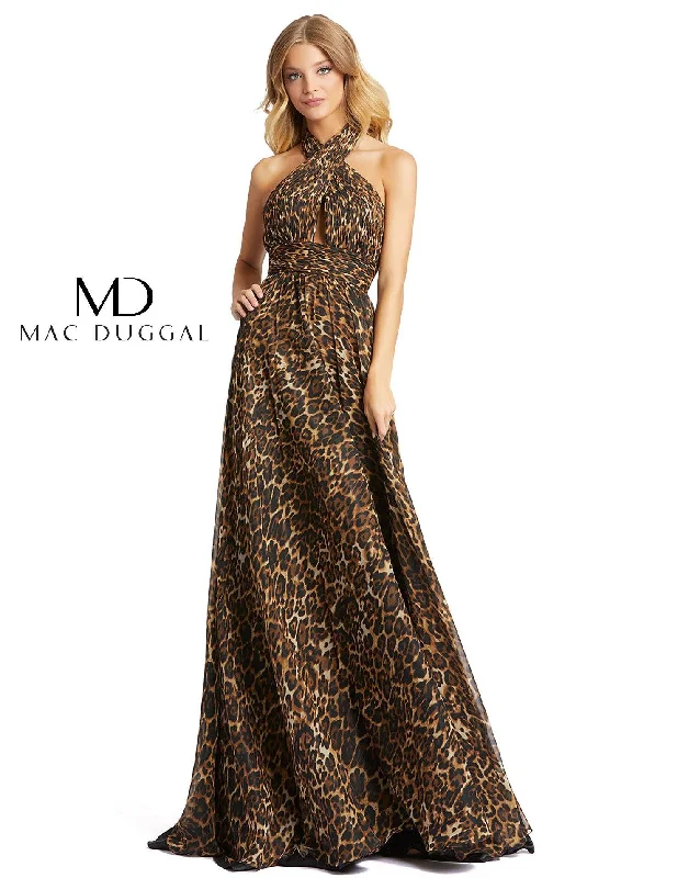 Formal Outfit Mac Duggal 67360 Prom Long Halter Animal Print Gown