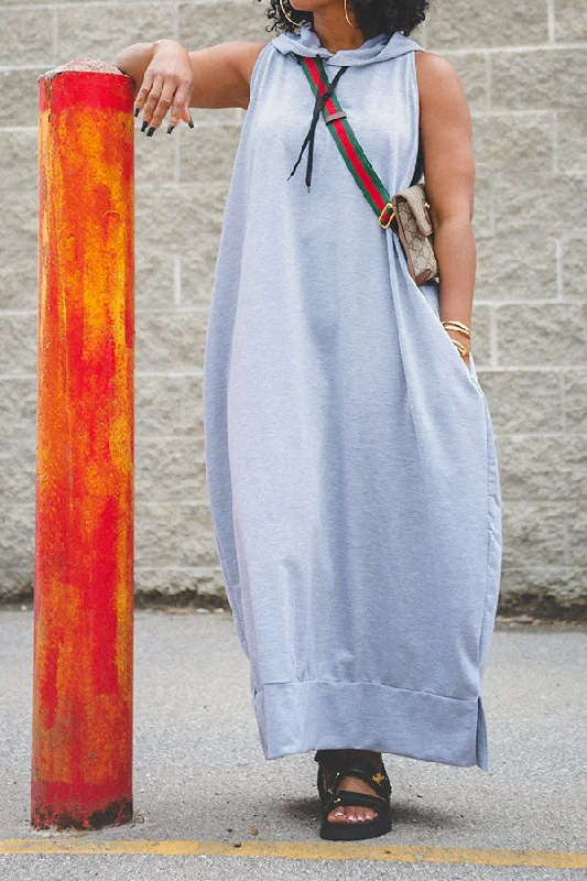 Special Offer Solid Color Relaxed Hooded Maxi Dress