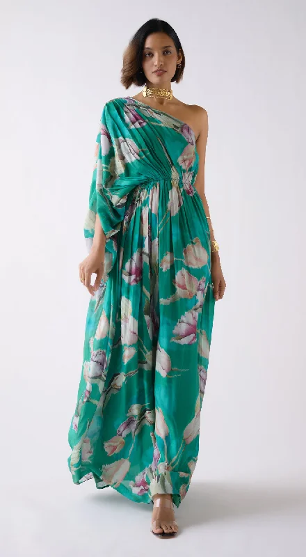 Effortless Grace Green Muslin Floral Dress