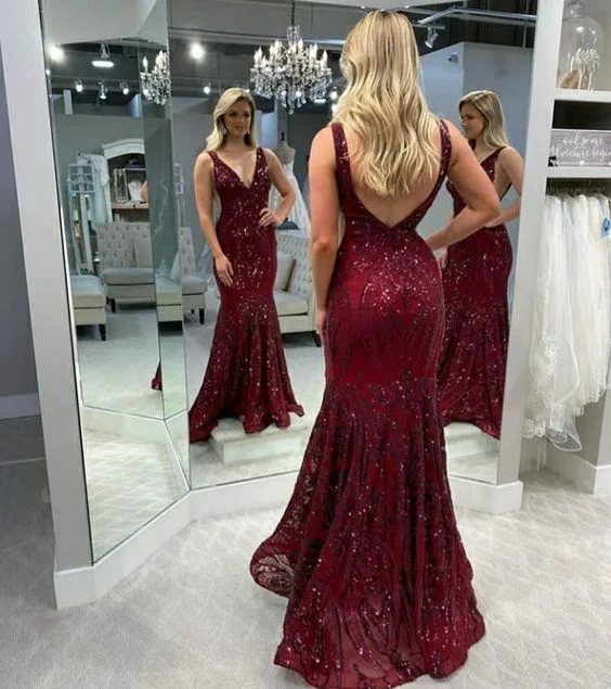 Dreamy Aesthetic Charming Burgundy Long Evening Dress Sleeveless Formal Prom Dress       S3801