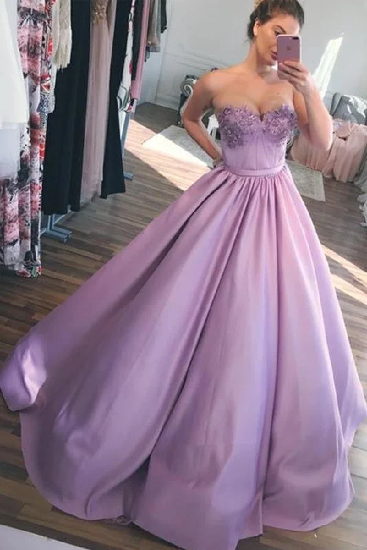 Colorful Clothing Lilac Sweetheart Ball Gown Puffy Floor Length Quinceanera Dresses Applique Prom Dresses N1458