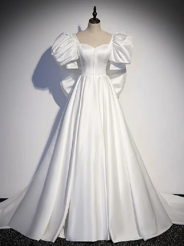 Casual Chic white satin long prom dress, white long evening dress     S2683