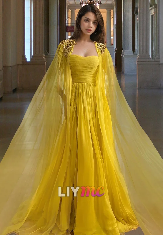 Luxe Layering Off-Shoulder Sleeveless Pleated Appliques A-Line Prom Dress