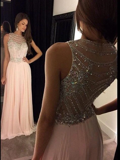 Hot Picks A-Line/Princess Scoop Sleeveless Chiffon Crystal Floor-Length Dresses