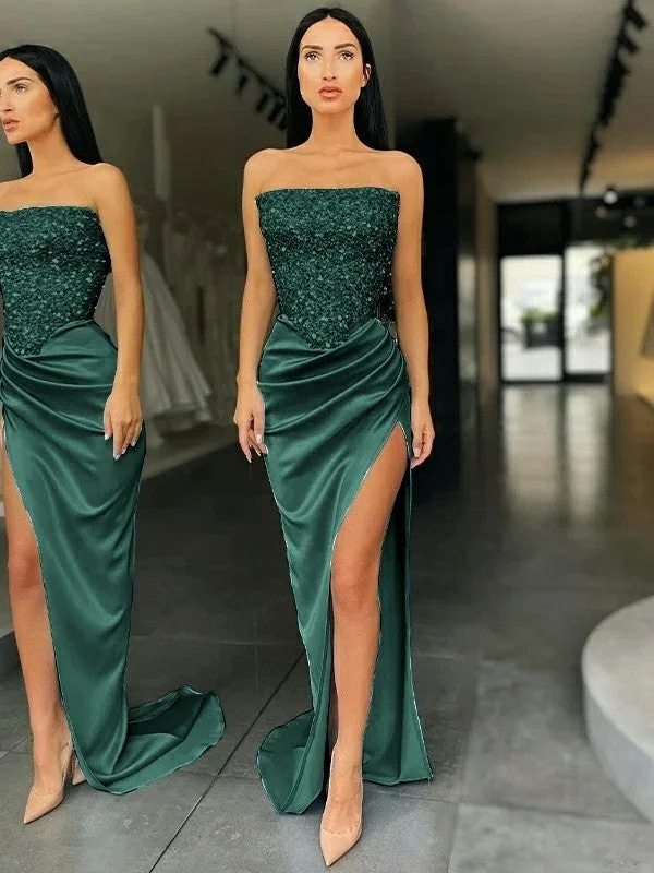 Limited Time Flash Sale Sheath/Column Sequin Strapless Sleeveless Sweep/Brush Train Dresses