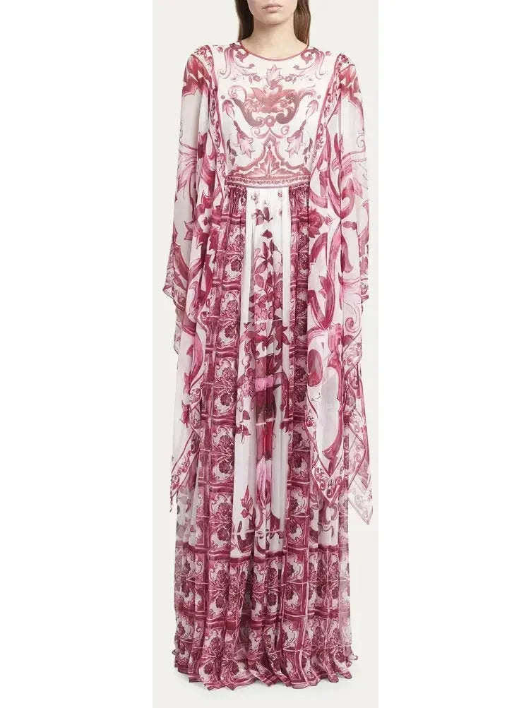 Quality Driven Apparel Majolica-Print Silk Maxi Dress