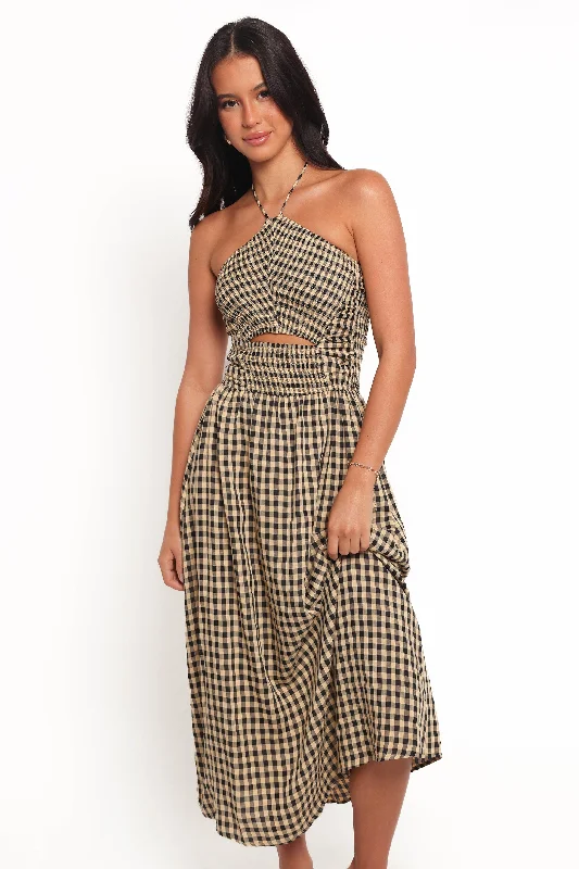 Elegant Attire For The Modern Lady Alfia Midi Dress - Black Gingham