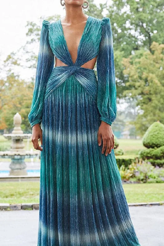 Holiday Glam Gradient Striking Deep V Neck Cutout Maxi Dress