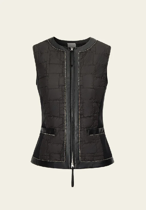 Winter Warm - Up Sale Slim-fit Retangular-quilted Leather-trim Vest