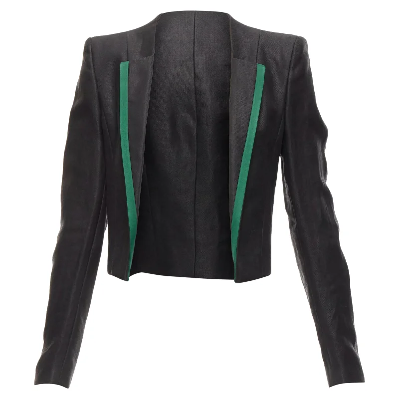 Day-To-Night Styles Haider Ackermann Ramie Silk Green Trim Cropped Blazer Jacket