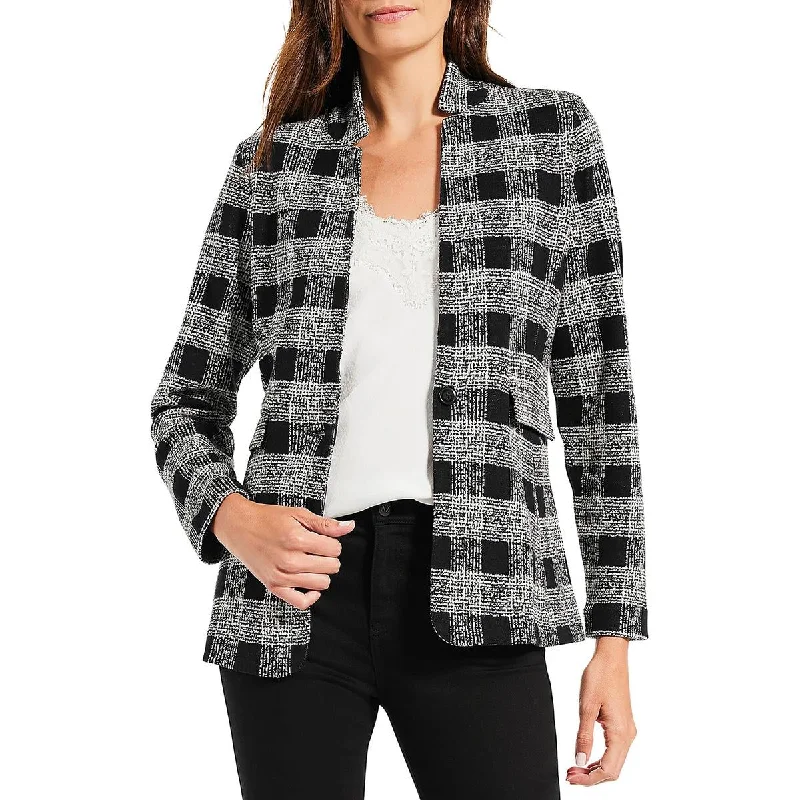 Trend Alert Womens Cotton Blend Plaid One-Button Blazer