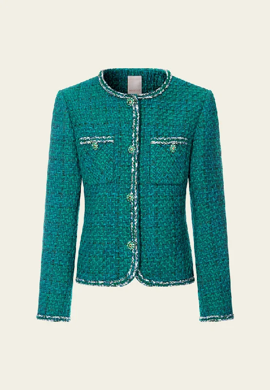 Durable Fashion Picks Emerald Contrasting-trim Tweed Jacket