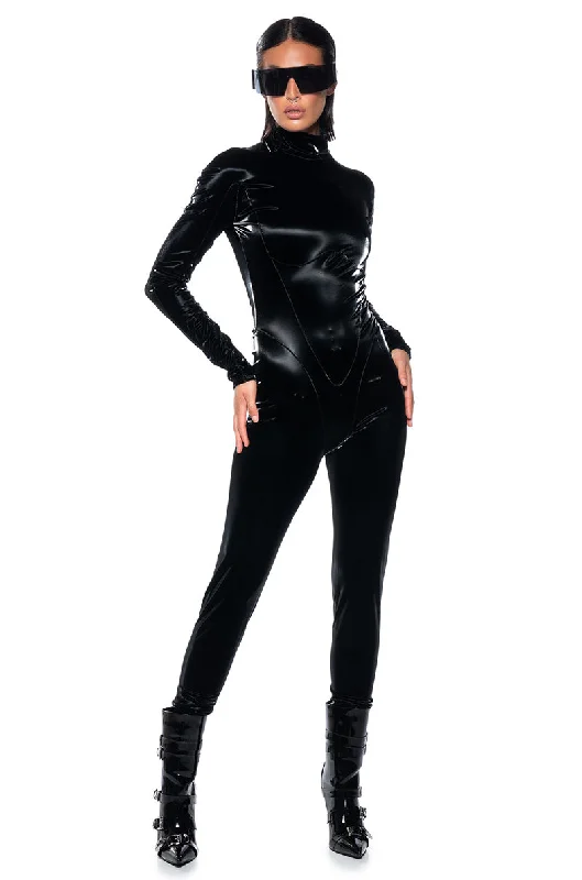 Chic Styles CHOOSE ME FAUX LEATHER CATSUIT