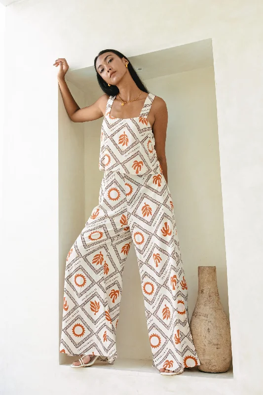 Limited Quantities Savita Beige Rust Tropical Jumpsuit