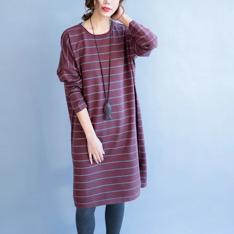 Find Your Unique Flair red striped fashion sweater oversize casual long sleeve knit dress