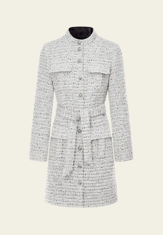 Season Sale Frayed-detail Striped Mixed-tweed Belted Coat