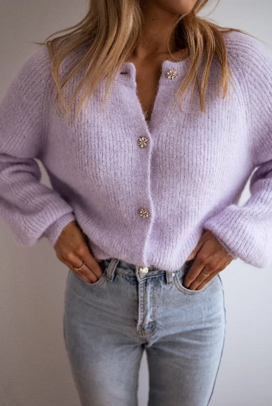 Fashion Forward Lilac Isa Cardigan with Shiny Buttons